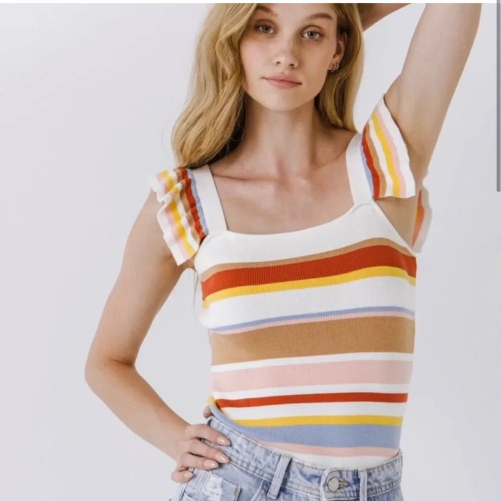 Endless Rose Stripe Flutter Sleeve Top